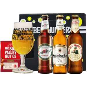 Beer Hunter Premium European Lager Gift Pack with Official Beerhunter Glass (San Miguel, Krombacher, Birra Moretti) - Premium Selection, Gifts For Him, For Her, Christmas, Birthday's, Father's Day