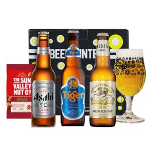 Beer Hunter Asian Lager Gift Set with Beerhunter Glass (3 Pack) - Asahi, Singha, Kirin Ichiban