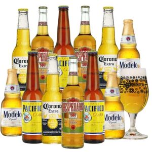 Beer Hunter Premium Mexican Lager Craft Beer Mixed Case with Beerhunter Glass (12 Pack) - Corona, Deseperados, Modelo, Pacifico