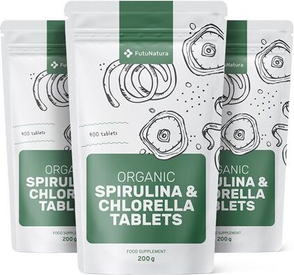 FutuNatura 3x BIO Algen Spirulina + Chlorella, zusammen 1200 Tabletten