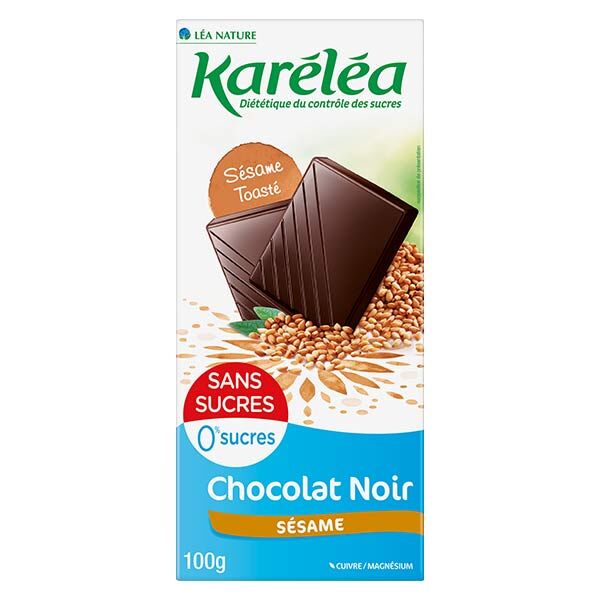 Karéléa Chocolat Sans Sucres Tablette Chocolat Noir Sésame 100g