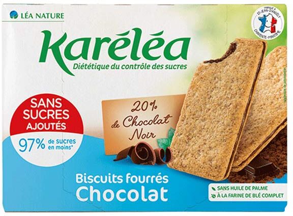 Karéléa Biscuits Sans Sucres Ajoutés Fourrés Chocolat Noir 170g