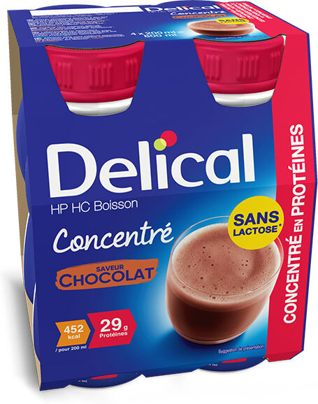 Delical Boisson HP HC Concentré en Protéines sans Lactose Chocolat Lot de 4 x 200ml