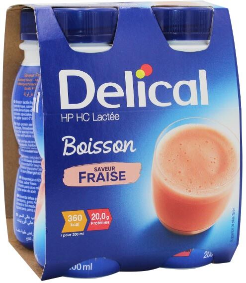 Delical Boisson Lactée HP HC Fraise Lot de 4 x 200ml