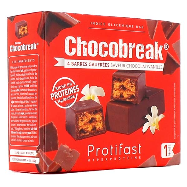 Protifast Chocobreak Chocolat Noir Vanille 4 barres gauffrées