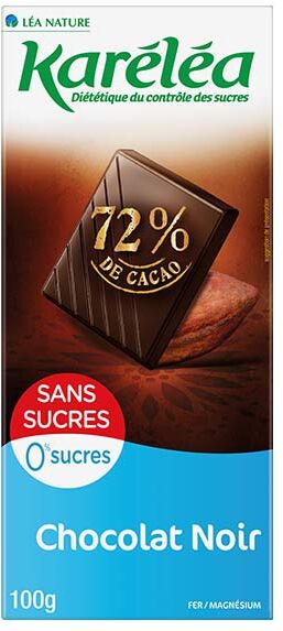 Karéléa Chocolat Sans Sucres Tablette Chocolat Noir 72% Cacao 100g