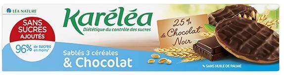 Karéléa Biscuits Sans Sucres Ajoutés Sablés 3 Céréales Chocolat 128g