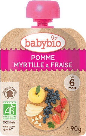 Babybio Fruits Gourde Pomme Myrtille Fraise +6m Bio 90g