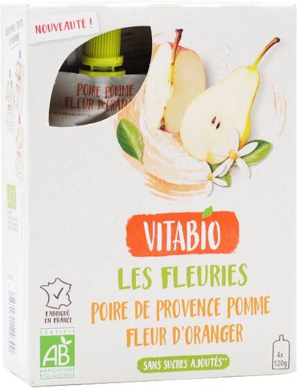 Vitabio Gourdes 100% Poire Pomme Fleur d'Oranger 4 x 120g