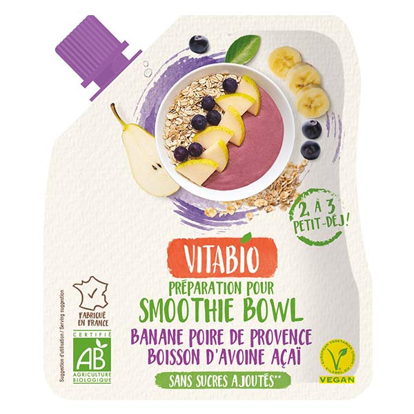 Vitabio Banane Poire Avoine Açaï pour Smoothie Bowl Vegan 350g
