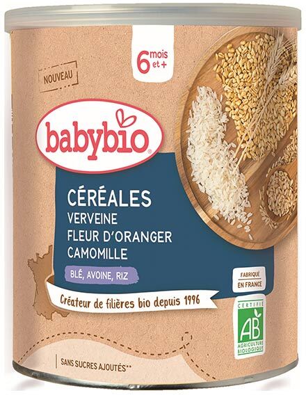 Babybio Céréales Pot Verveine Fleur d'Oranger Camomille Blé Avoine Riz +6m Bio 220g