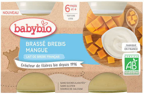 Babybio Desserts Lactés Pot Brassé au Lait de Brebis Mangue +6m Bio Lot de 2 x 130g