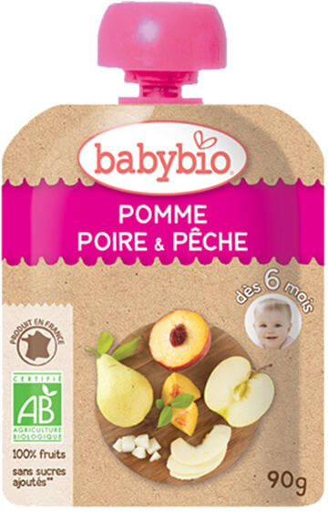 Babybio Fruits Gourde Pomme Poire Pêche +6m Bio 90g