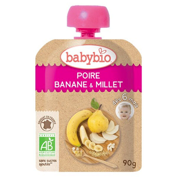 Babybio Fruits Gourde Poire Banane & Millet +6m Bio 90g