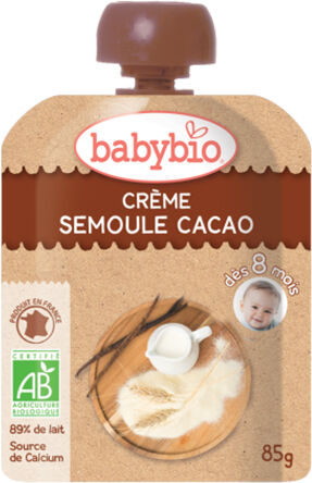 Babybio Desserts Lactés Gourde Crème Semoule Cacao +8m Bio 85g