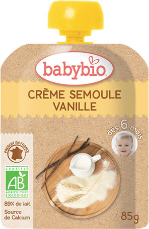 Babybio Desserts Lactés Gourde Crème Semoule Vanille +6m Bio 85g