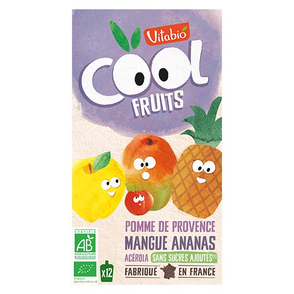Vitabio Cool Fruits Pomme Mangue Ananas Acérola Bio Lot de 12 x 90g