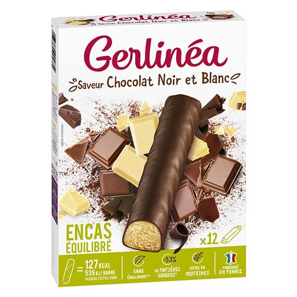 Gerlinéa Pause Gourmande Barre Chocolat Noir et Blanc 12 unités