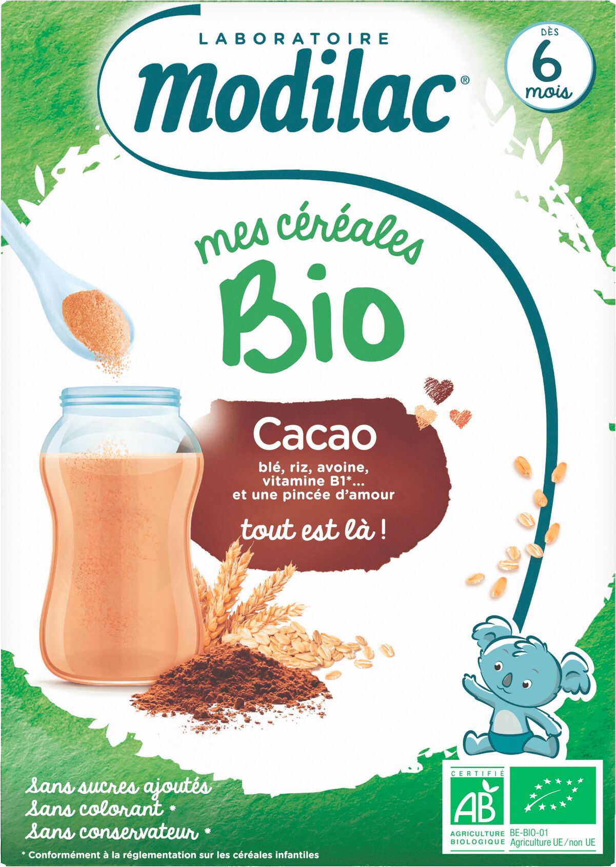 Modilac Mes Céréales Bio Cacao - Dès 6 mois, 250g