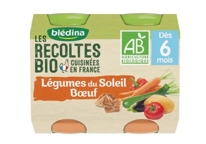 Blédina Les Récoltes Bio - Légumes du Soleil Boeuf, 2x200g