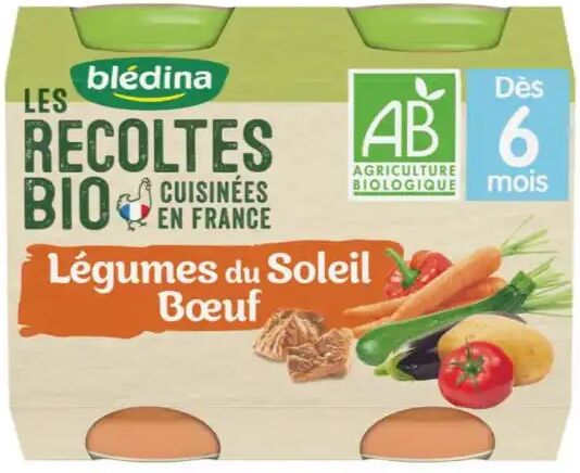 Blédina Les Récoltes Bio - Légumes du Soleil Boeuf, 2x200g