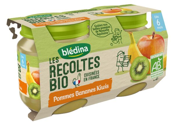 Blédina Les Récoltes Bio - Pommes Bananes Kiwis, 2x130g