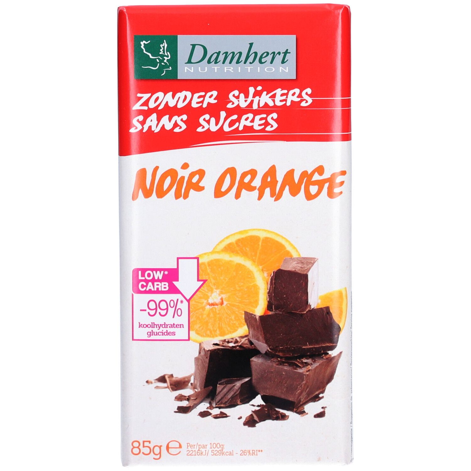 Damhert Schokoladentafel noir/orange weniger Zucker