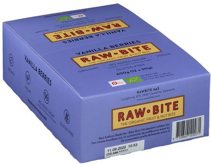 Rawbite Bio Riegel, Vanille-Beere 12x50 g Riegel