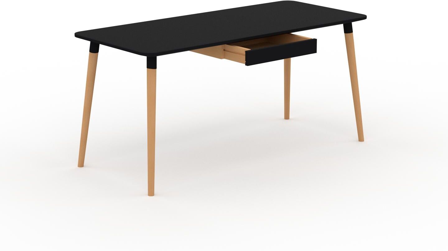 MYCS Holztisch Massivholz Schwarz - Eleganter Massivholztisch: mit 1 Schublade/n - Hochwertige Materialien - 160 x 75 x 70 cm, konfigurierbar