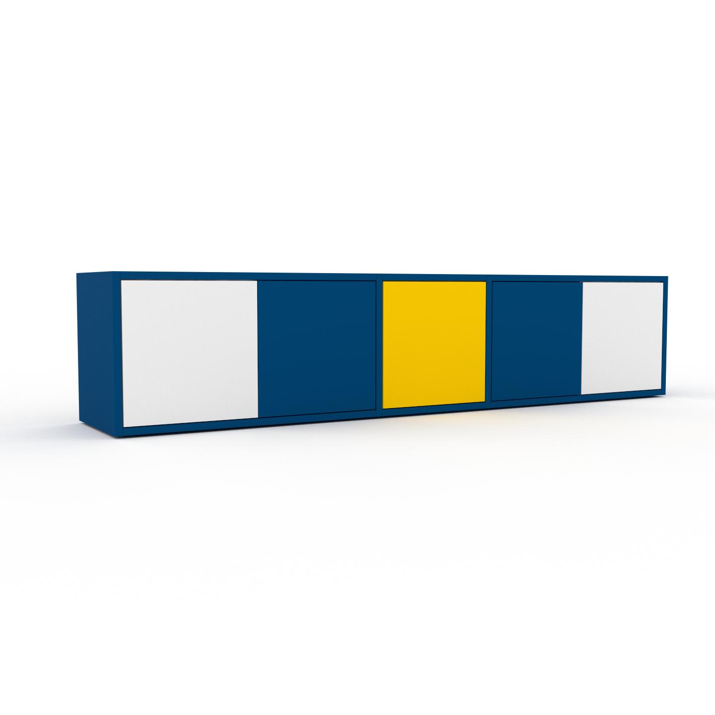 MYCS Bücherregal Blau - Modernes Regal für Bücher: Türen in Weiß - 190 x 41 x 35 cm, Individuell konfigurierbar