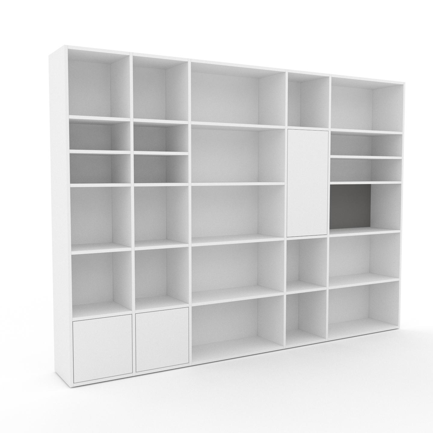 MYCS Bücherregal Weiß - Modernes Regal für Bücher: Türen in Weiß - 267 x 195 x 35 cm, Individuell konfigurierbar