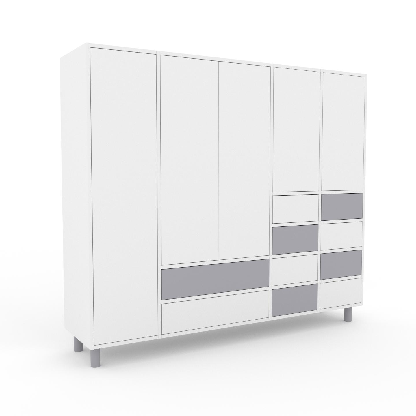 MYCS Wohnwand Weiß - Individuelle Designer-Regalwand: Schubladen in Weiß & Türen in Weiß - Hochwertige Materialien - 193 x 168 x 47 cm, Konfigurator