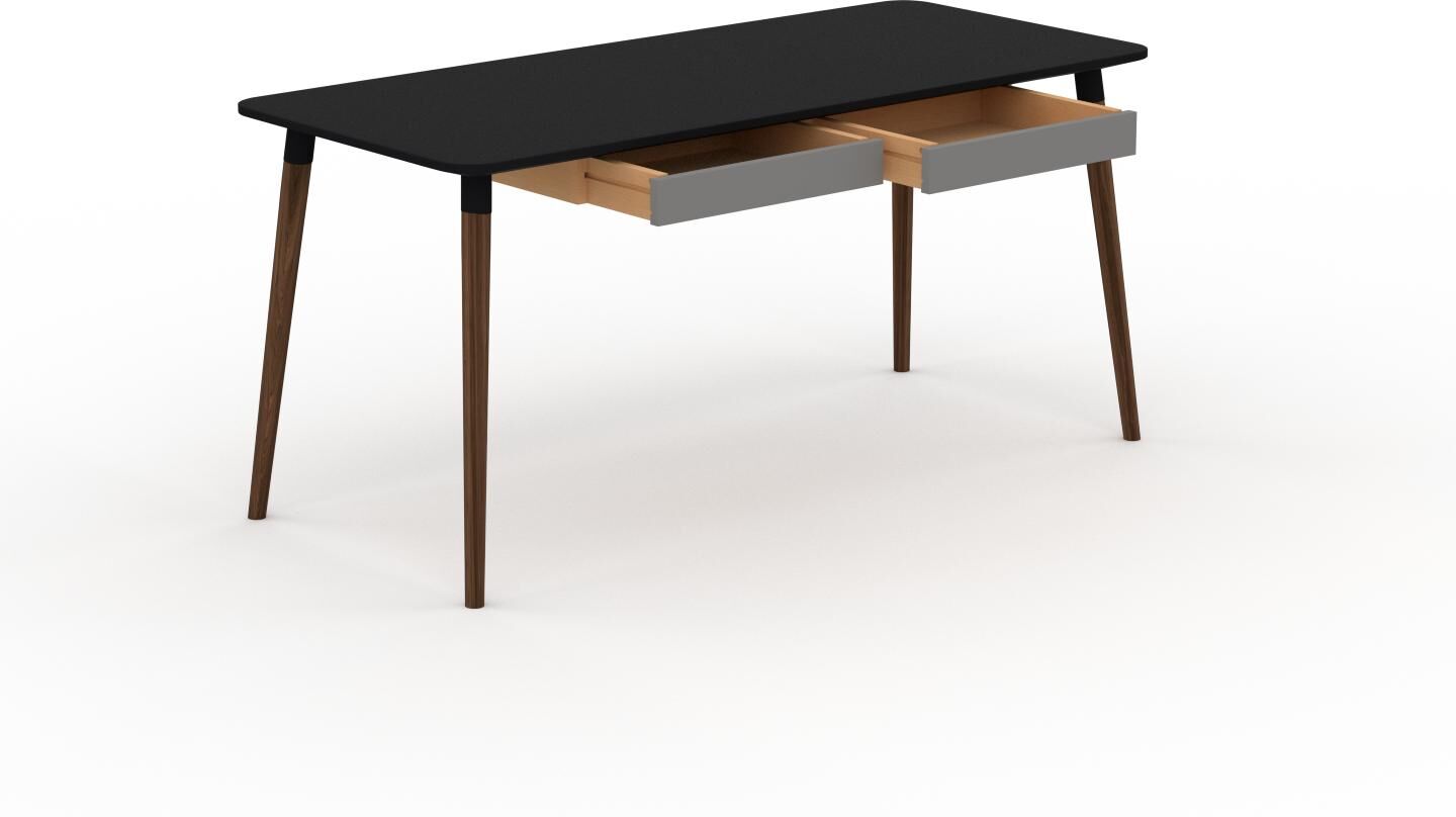 MYCS Holztisch Massivholz Schwarz - Eleganter Massivholztisch: mit 2 Schublade/n - Hochwertige Materialien - 160 x 75 x 70 cm, konfigurierbar