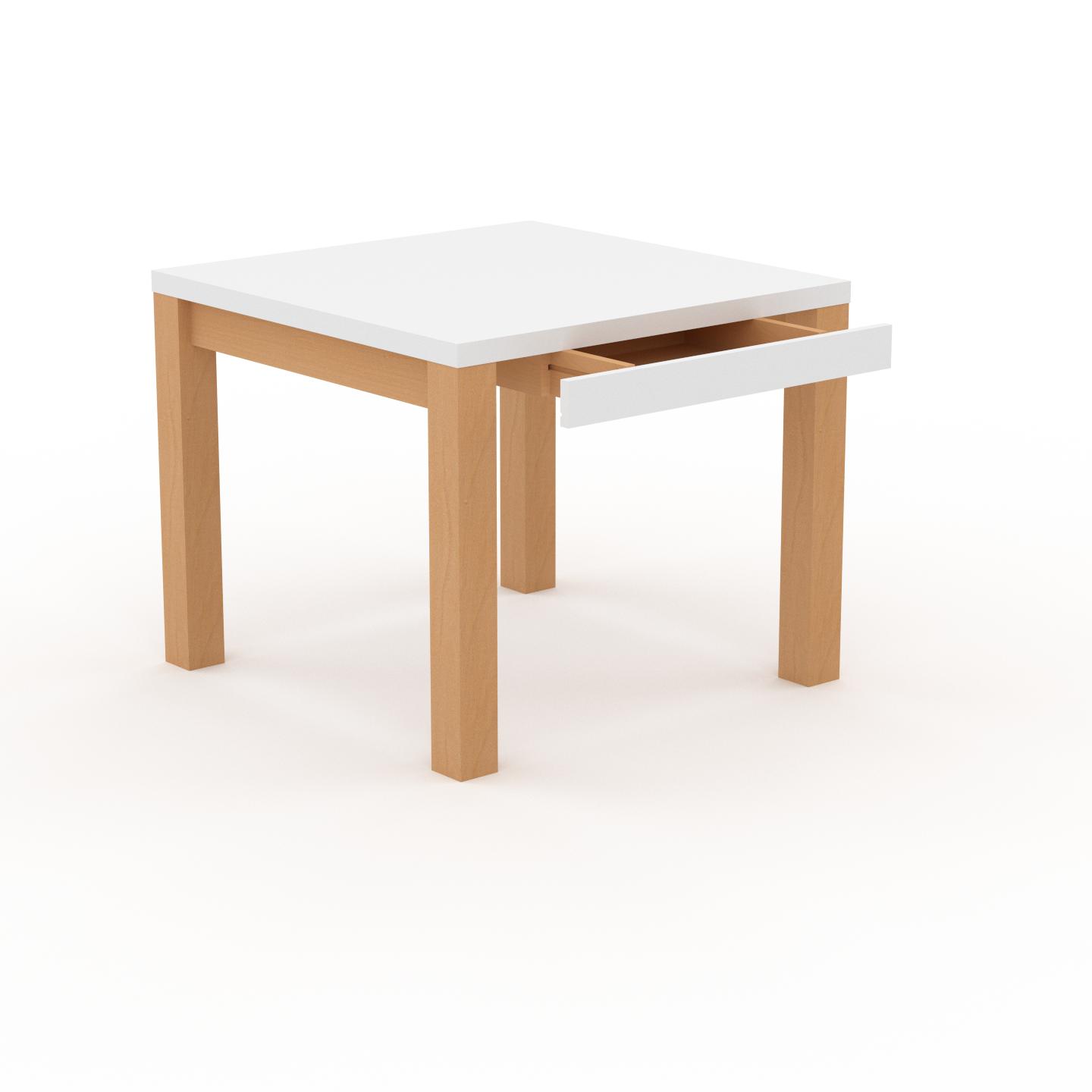MYCS Holztisch Massivholz Weiß - Eleganter Massivholztisch: mit 1 Schublade/n & Tischrahmen - Hochwertige Materialien - 90 x 76 x 90 cm, konfigurierbar