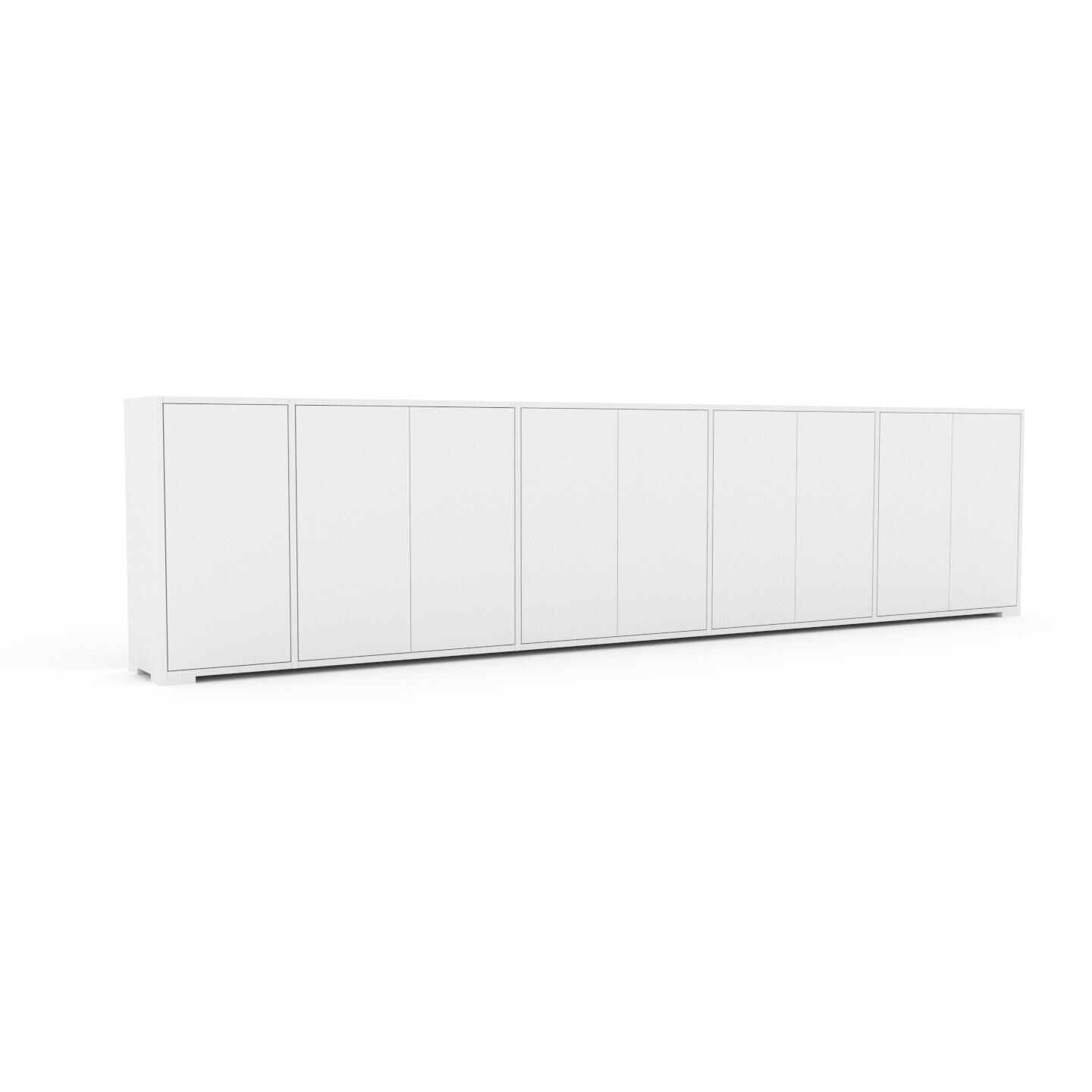 MYCS Bücherregal Weiß - Modernes Regal für Bücher: Türen in Weiß - 339 x 81 x 35 cm, Individuell konfigurierbar