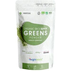 Øko Super Greens Pulver, 200g - Superfood med hørfrø, baobab, hvedegræs, byggræs, chlorella, acaibær, matcha og guarana