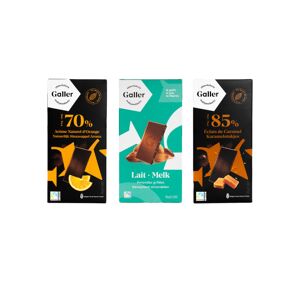 Suklaalevylajitelma Galler Dark Orange x Noir Eclats De Caramel x Milk Almonds, 3 x 80 g