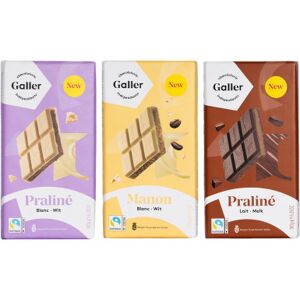 Suklaalevylajitelma Galler Blanc Praline x Blanc Manon x Lait Praline, 3 x 180 g