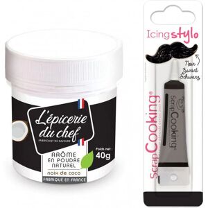 Arôme alimentaire naturel en poudre de Noix de coco 40 g + Stylo glacage noir Scrapcooking