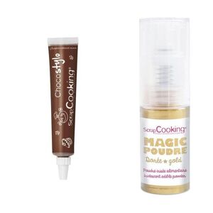 Stylo chocolat + Poudre alimentaire irisee doree Scrapcooking