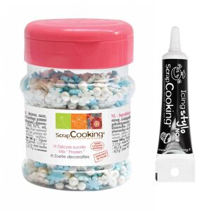 Decors sucres La Reine des Neiges pot 50 g + Stylo de glacage noir Scrapcooking