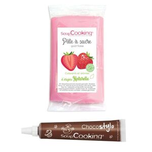 Pâte à sucre rose 250 g arôme fraise + Stylo chocolat Scrapcooking - Publicité