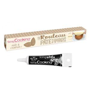 Pate d'amande en rouleau Naturel 300 g + Stylo de glacage noir Scrapcooking