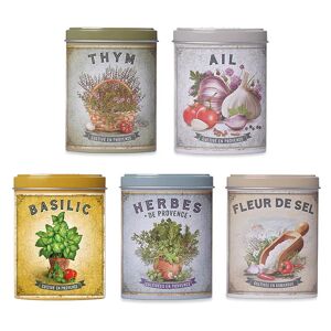 Set de 5 boites d'aromates : fleur de sel, thym, basilic, ail et herbes de Provence []