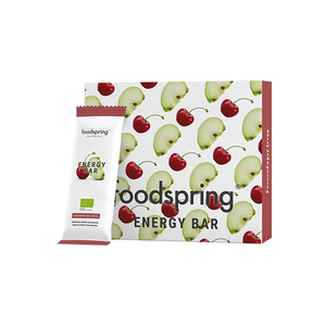 foodspring Barre energetique   Pack de 12   Cerise et Pomme   Barre a la Cafeine   100% Bio