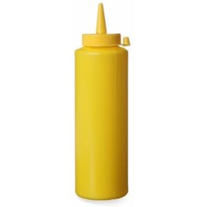 HENDI Flacon distributeur, bouteille à condiments et à sauces, réutilisable, recipient à presser, ketchup, moutarde, huile d'olive, vinaigrettes, mousses, 0,7L, ø70x(H)240mm, jaune, PET - Publicité