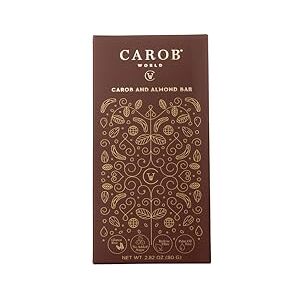 Carob World CW Carob and Almond Bar   Sans Gluten, Sans Sucre et Végétalien   (1x 80 g) - Publicité