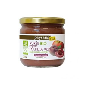 ETHIQUABLE Purée Pomme Pêche de Vigne des Monts du Lyonnais Paysans d'ici - Publicité