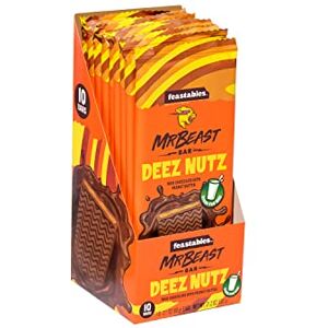 Feastables MrBeast Chocolate Bars/Barres de chocolat MrBeast de  (10 x 60g) (Deez Nutz/Milk Chocolate Peanut Butter) - Publicité