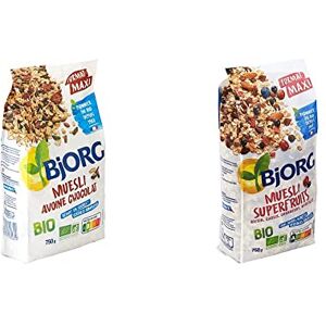 BJORG Muesli Bio Avoine Chocolat 750 g & Muesli Superfruits Bio Raisins, Cassis, Myrtilles, Cranberries Sans Sucres Ajoutés 750 g - Publicité